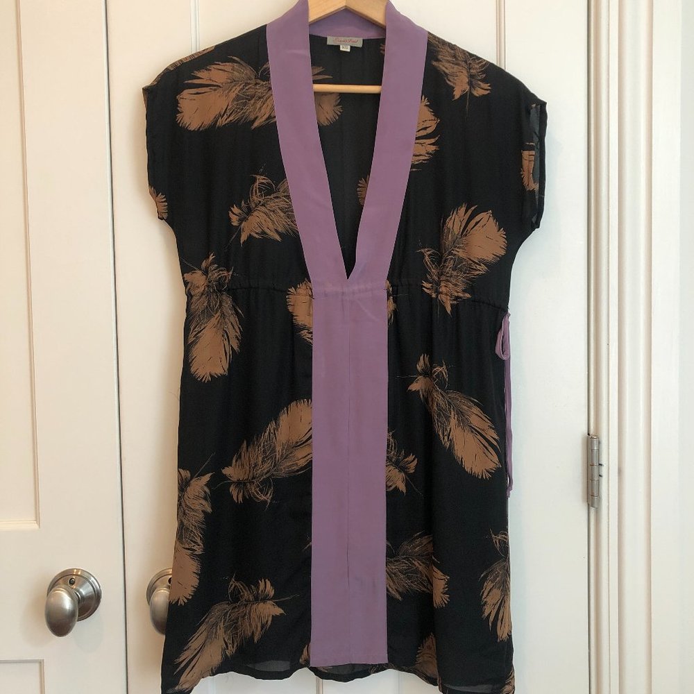 Vintage Geren Ford Feather Print Silk Shift Dress